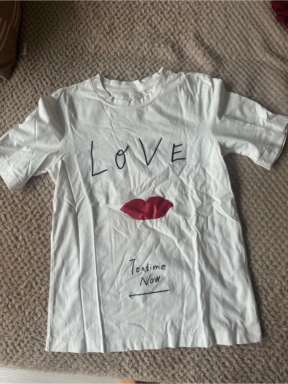 Love Teatime Now Graphic Short Sleeve Tee - White with Red Accent